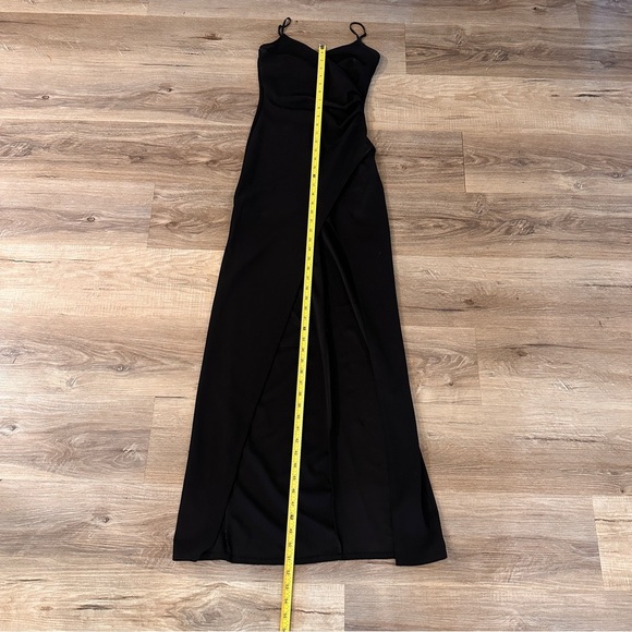 Classic Black Formal Maxi Dress XS Spaghetti Straps Ruched Front Elegant Gown - Picture 7 of 11